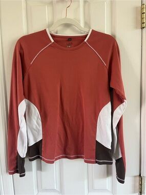 Lole Colorblock Long Sleeve Athletic Yoga Top M Rust White Brown